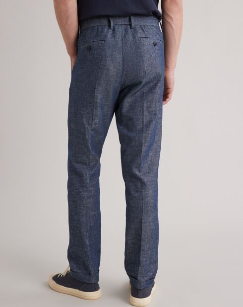Pantalon carotte stretch en Coton & Lin bleu 